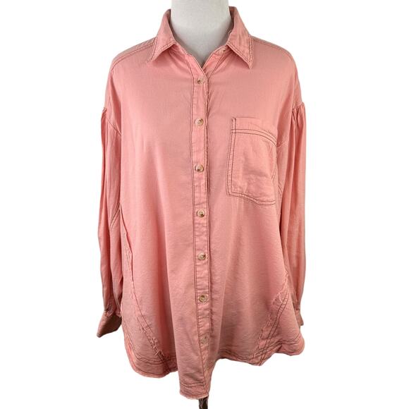 Altar'd State Pink Button Up Long Sleeve Blouse Size Medium - Picture 1 of 8